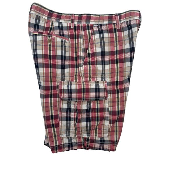 Club Room Men's 33 Plaid Cargo Shorts Pink Blue Check Cotton Casual Summer - Picture 5 of 6